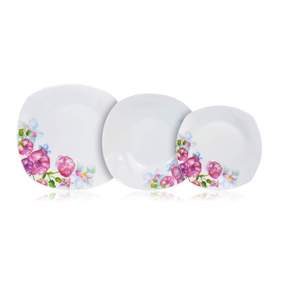 TALERZE OBIADOWE ZESTAW dla 6 osób W KWIATY KWADRATOWE 18 ele DOLORES