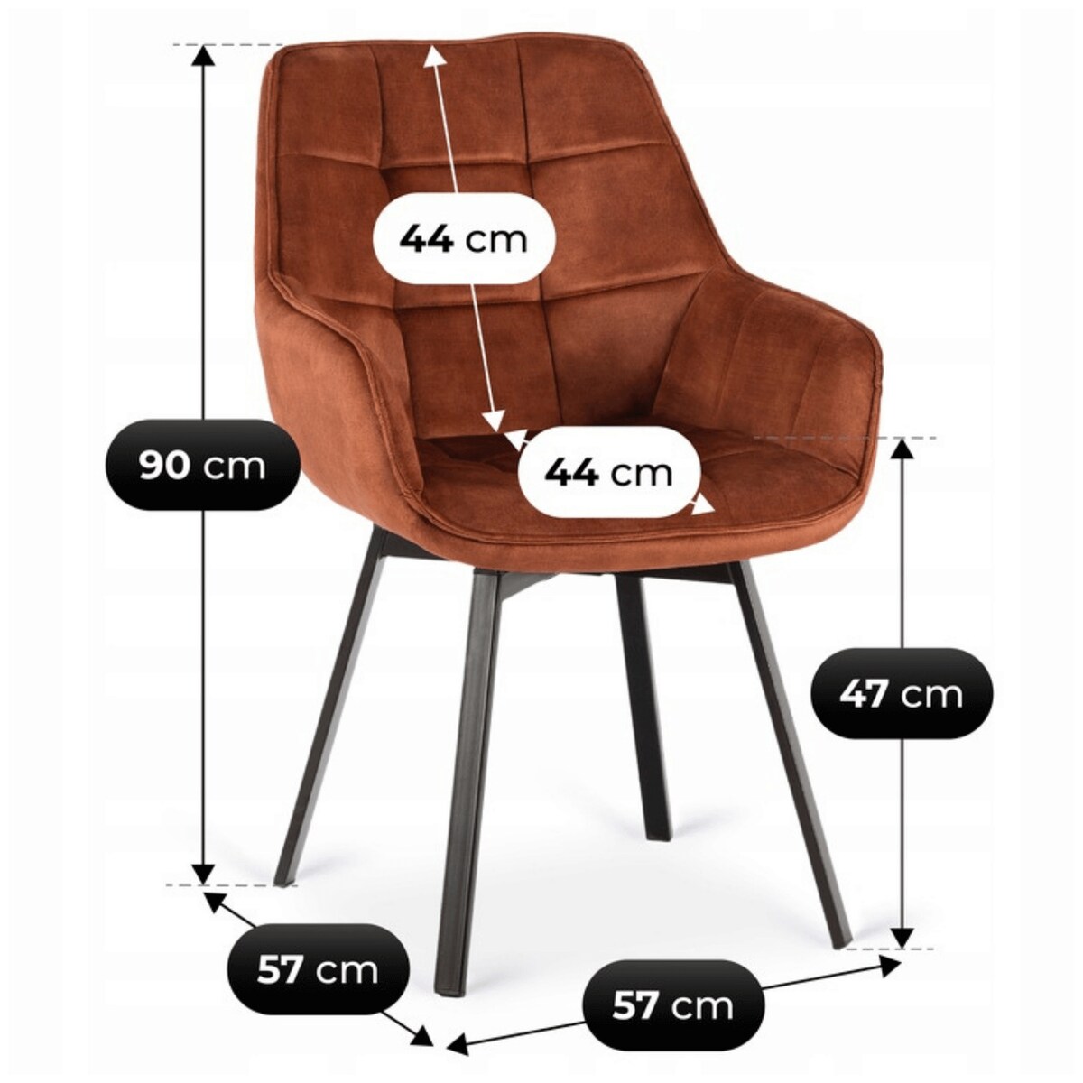 Krzesło Tapicerowane Obrotowe 360 Do Jadalni Kuchni Salonu Rude LUNA