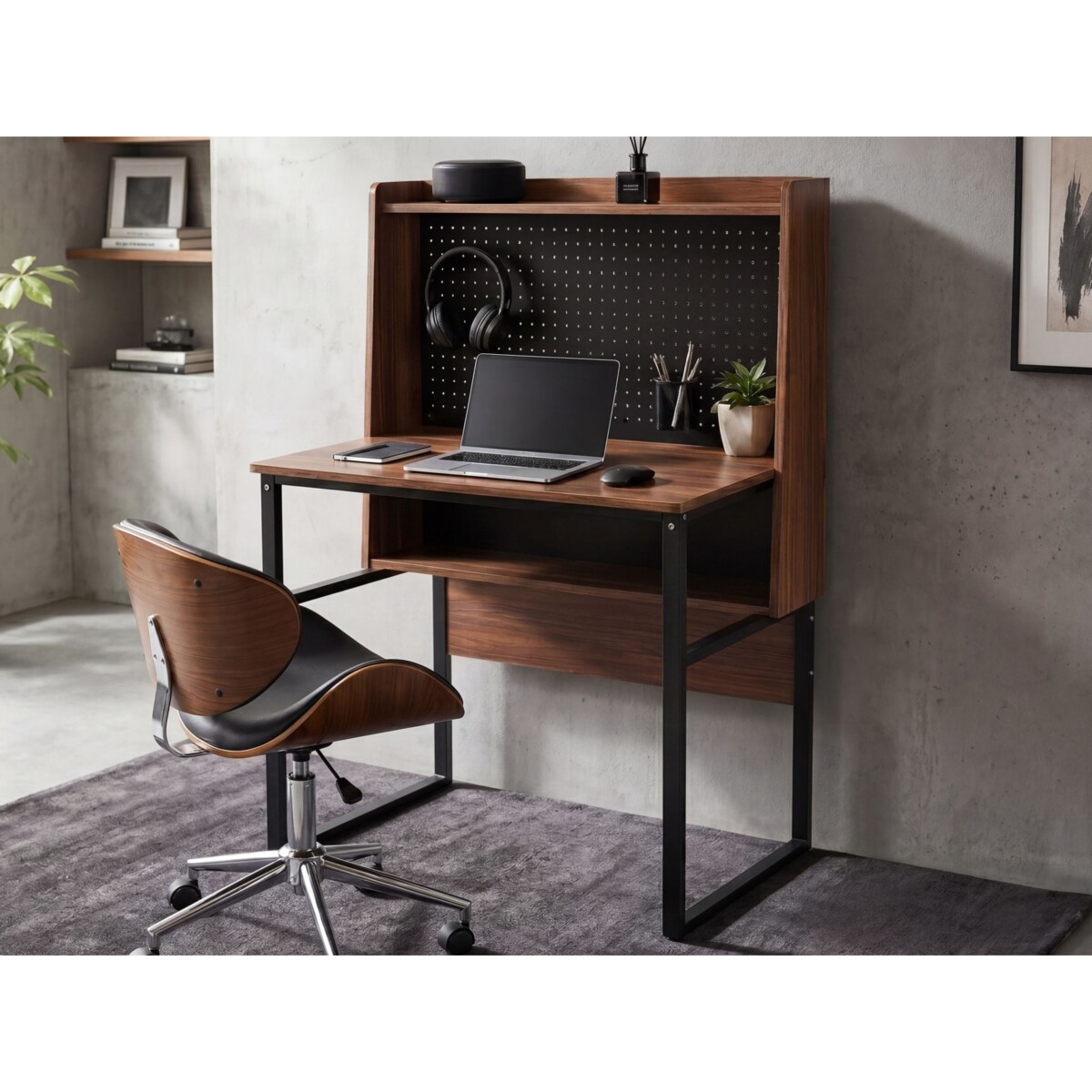 Biurko z tablicą perforowaną BUXTON Ciemnobrązowy 84 cm 48 cm