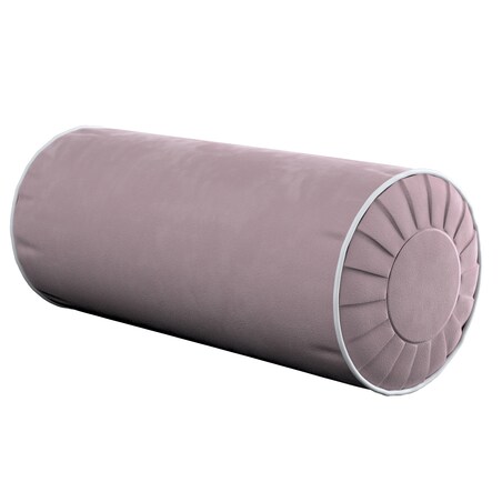 Poduszka wałek z zakładkami z lamówką, zgaszony róż, Ø20 x 50 cm, Velvet
