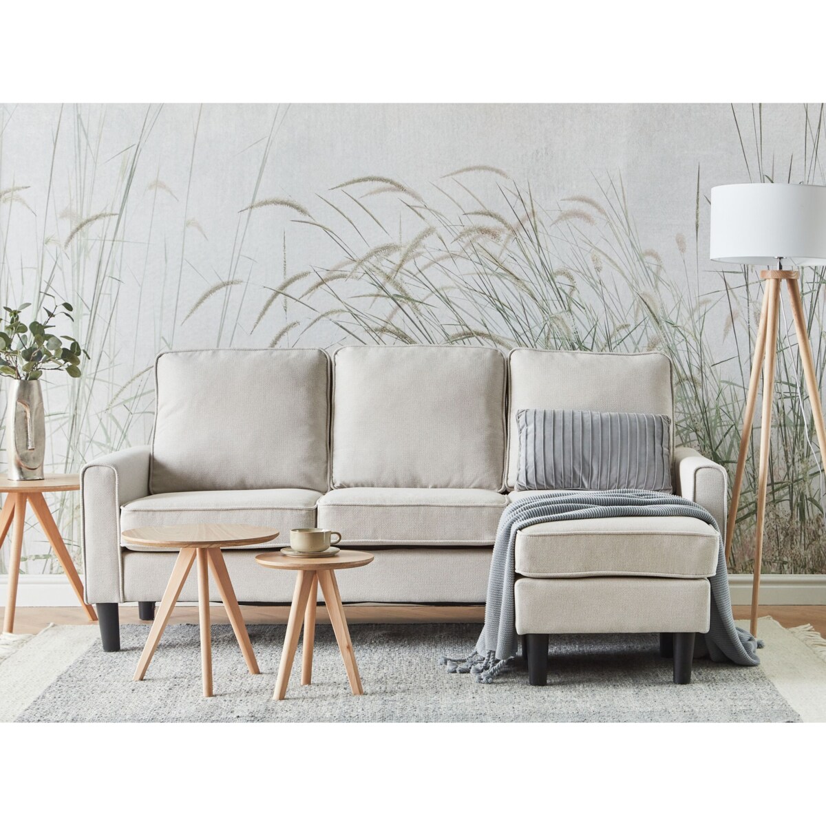 Sofa 3-osobowa z otomaną jasnobeżowa AVESTA