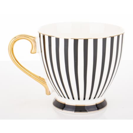 Kubek-filiżanka porcelanowy w paski w pudełku 450 ml TASSA - czarny