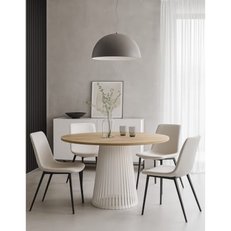 Stół VIV z lamelami do salonu, blat 100cm dąb hikora-podstawa kaszmirowa