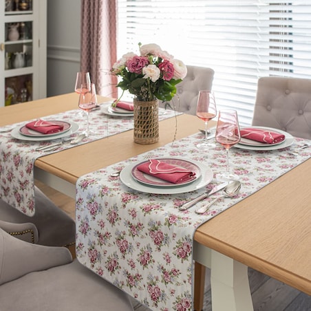 Dwustronny bieżnik Rose Garden & Stripes – 50 × 150 cm