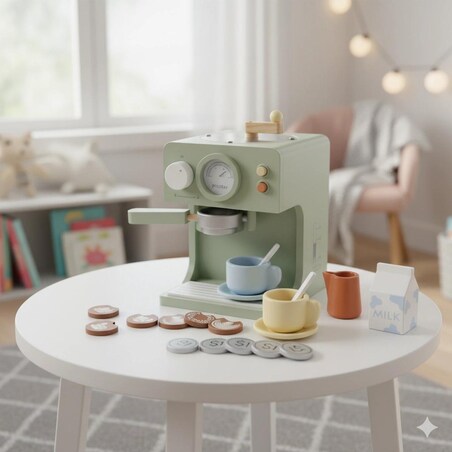 Drewniany Ekspres do Kawy MeCoffee dla dzieci – zestaw Baristy z akcesoriami