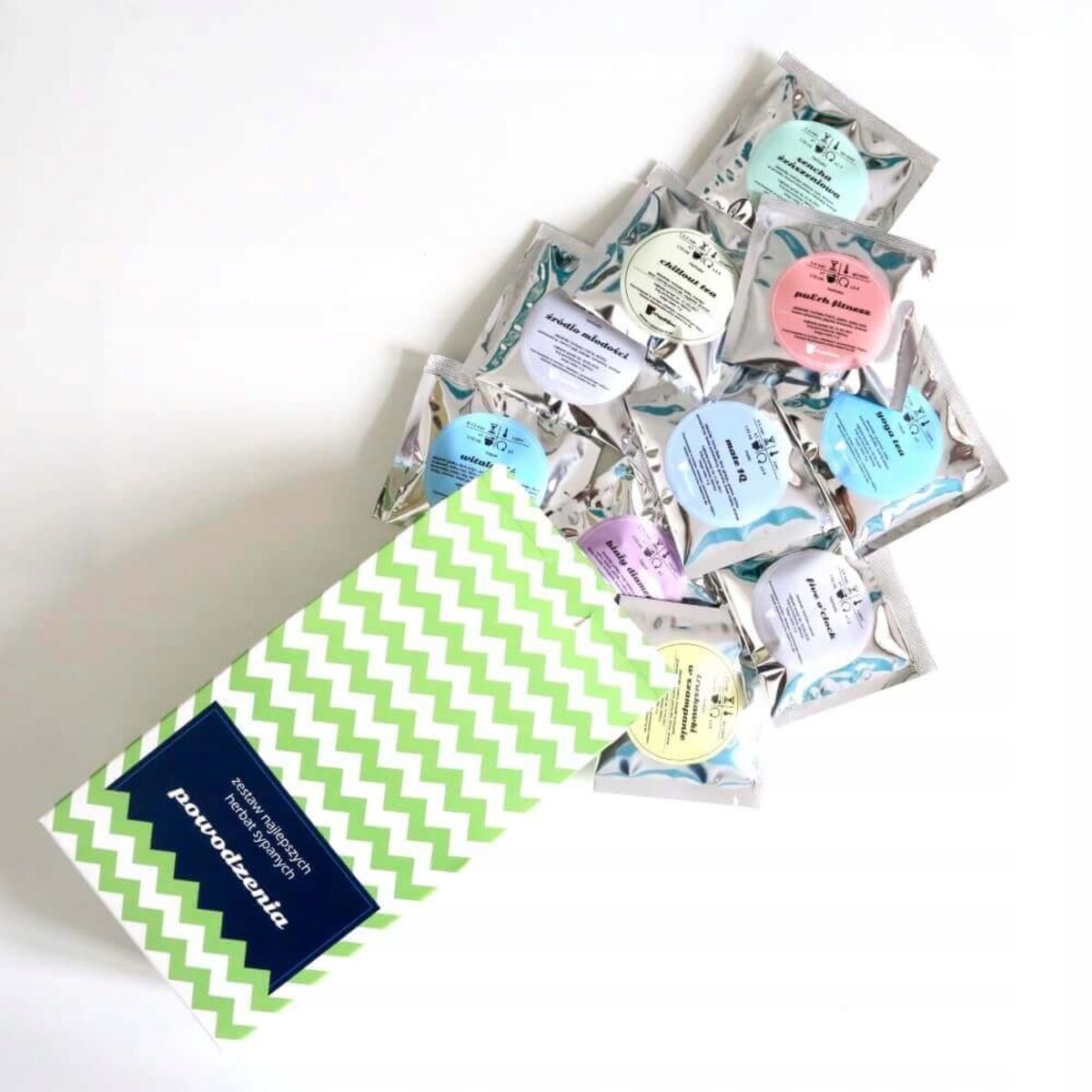 Powodzenia. Zestaw smakowych sypanych liściastych herbat 10 różnych smaków