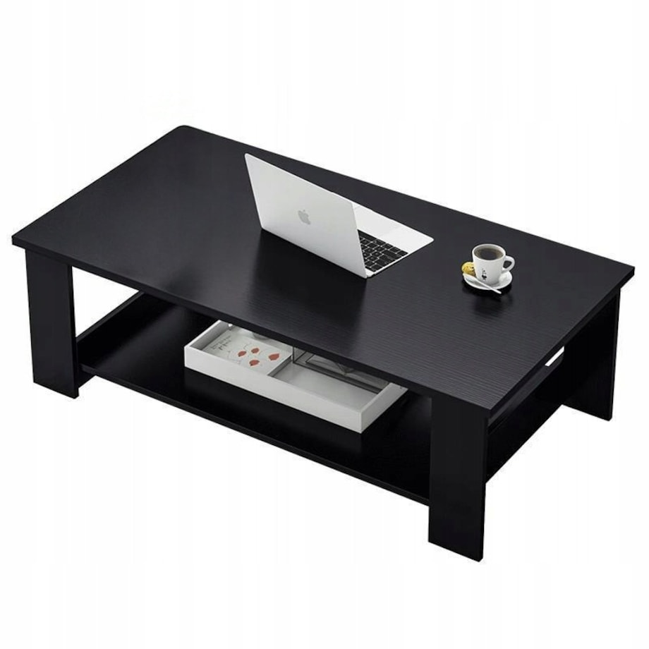 Czarny stolik kawowy loftowy ława do salonu z półką 100 cm