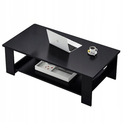 Czarny stolik kawowy loftowy ława do salonu z półką 100 cm