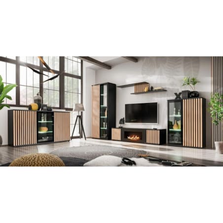 Szafka RTV CAMERON 160 hickory jackson/czarna z biokominkiem