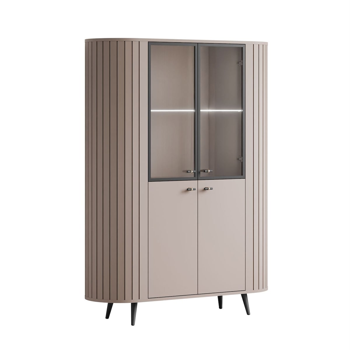 Witryna ELODIE II z oświetleniem LED, kaszmir / nóżki i uchwyty czarne