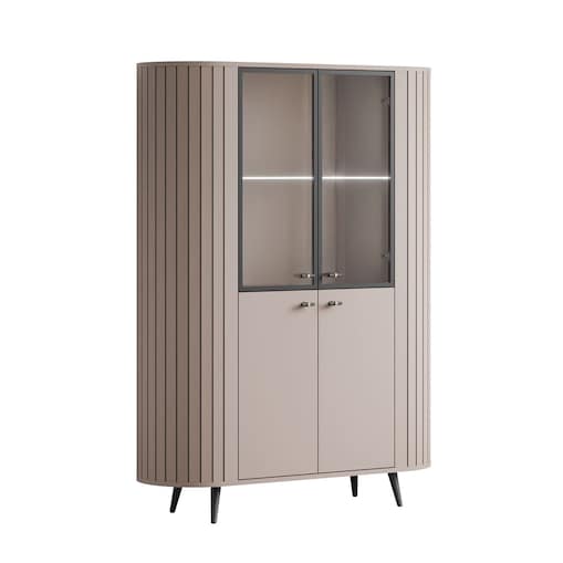 Witryna ELODIE II z oświetleniem LED, kaszmir / nóżki i uchwyty czarne