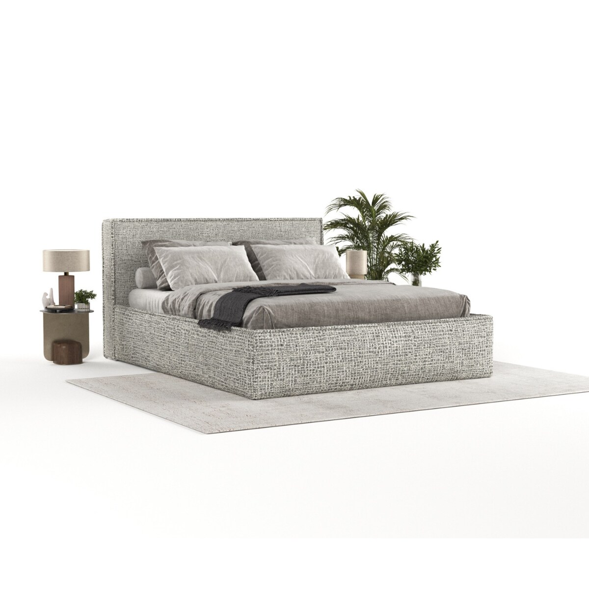 Łóżko kontynentalne SATO 180x200 z pojemnikiem, Jasny Melanż, tkanina Coco 83