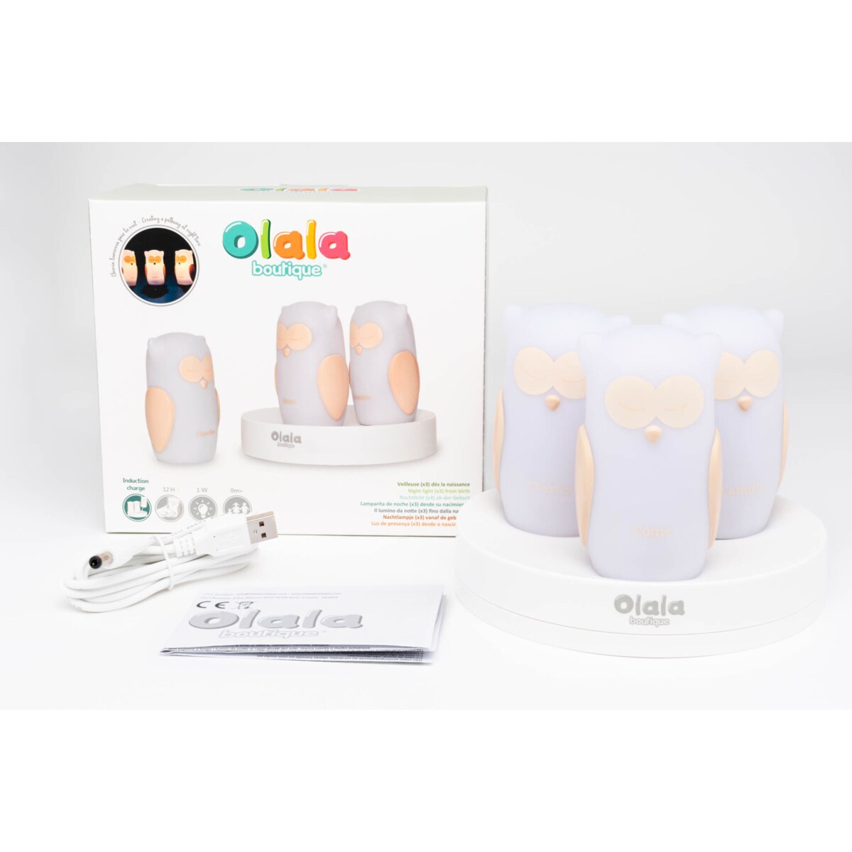 Zestaw 3 lampek nocnych LED - Ścieżka światła OLALA - Sowy