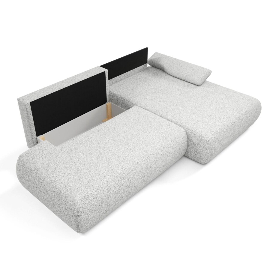 Narożnik rozkładany PENTI z pojemnikiem na pościel, lewy, jasno-szary