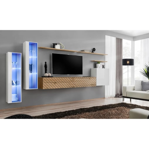 Meblościanka SWITCH LAMEL XI biała/dąb wotan