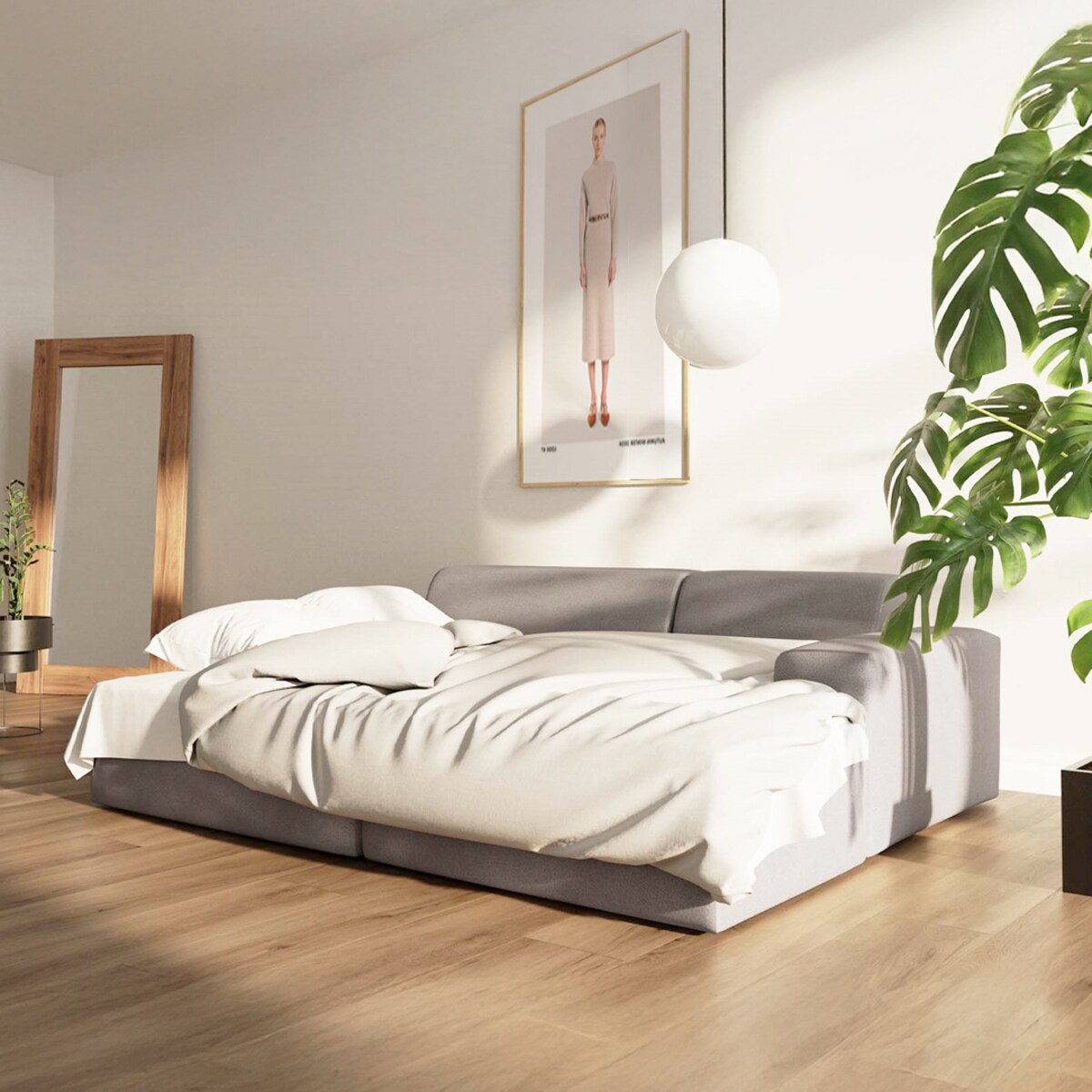 Villet Sofa narożna prawa z funkcją spania i pojemnikiem szara