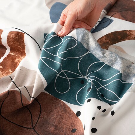 FABIOLA Pościel z bawełny satynowej - geometryczne wzory, beż, granat, brąz - 220x200cm