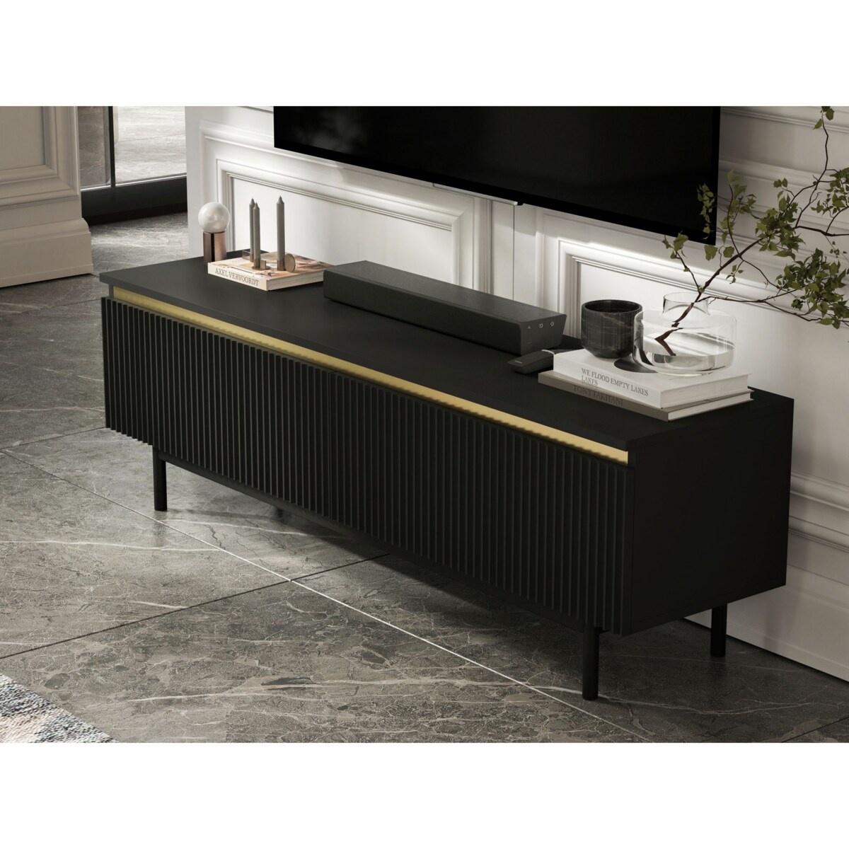Nowoczesna Szafka RTV Komoda Glamour RTV Czarny Mat rama w kolorze czarnym 140 cm
