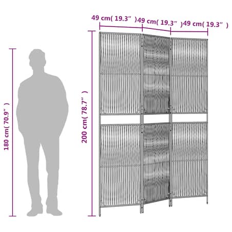 vidaXL Parawan 3-panelowy, czarny, polirattan