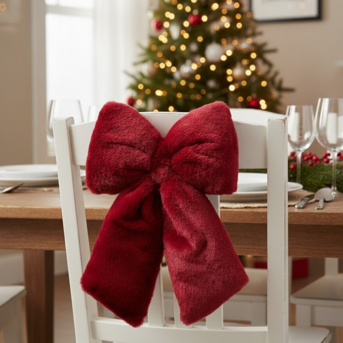 Kokarda futerkowa, Bowy, 40 cm, bordowa