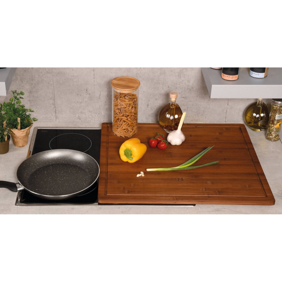 Deska do krojenia z antypoślizgowymi nóżkami, ciemny bambus, 50 x 56 cm