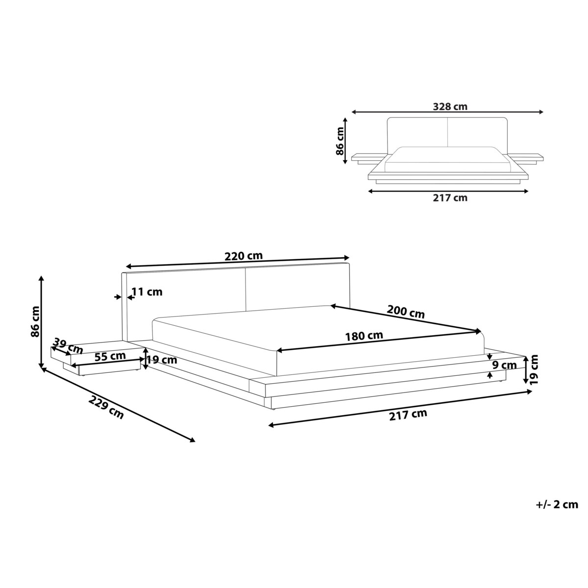 Łóżko LED Boucle ZEN 180 x 200 cm LED Jesion naturalny