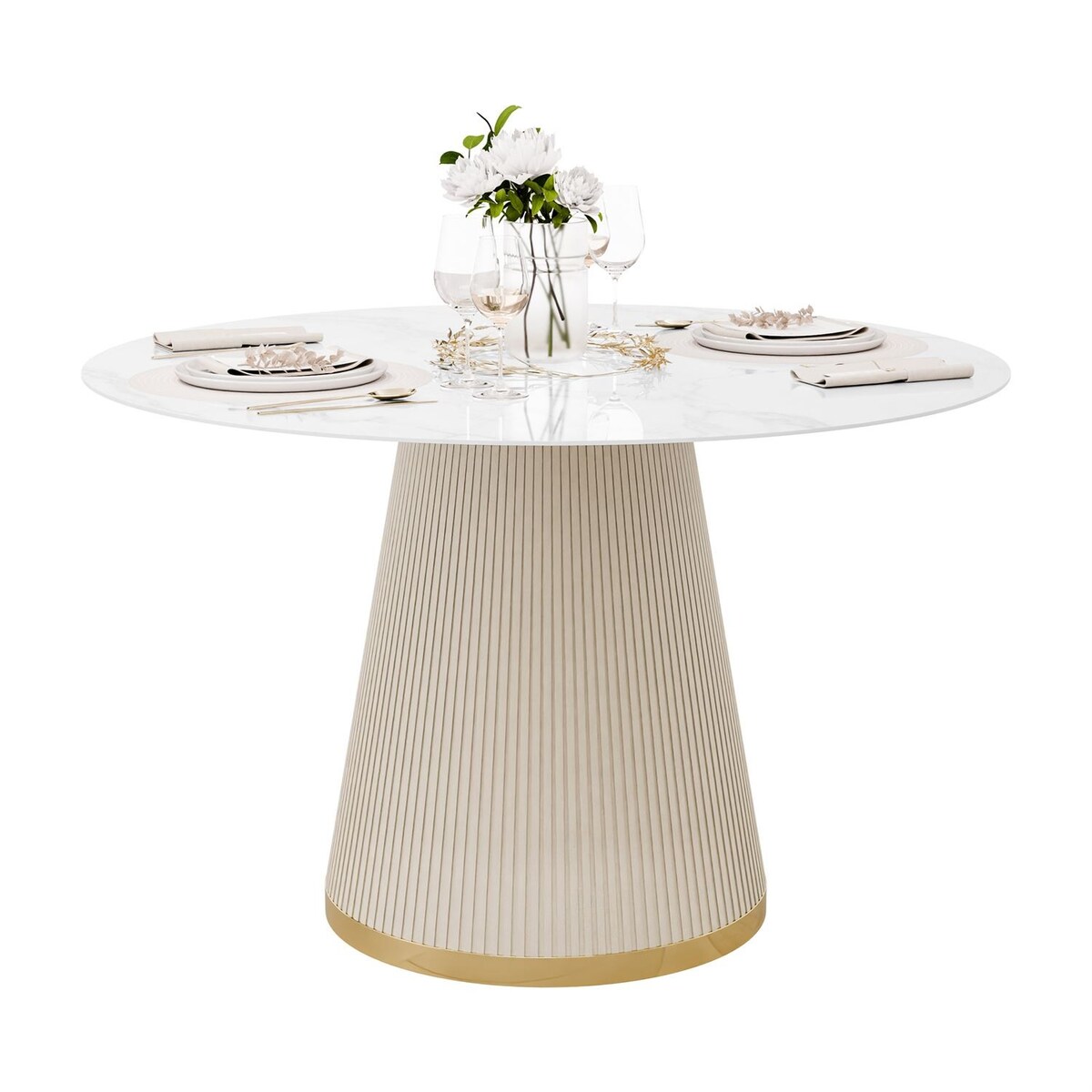 Stół ELVORIA z marmurowym blatem, biały marmur / beż