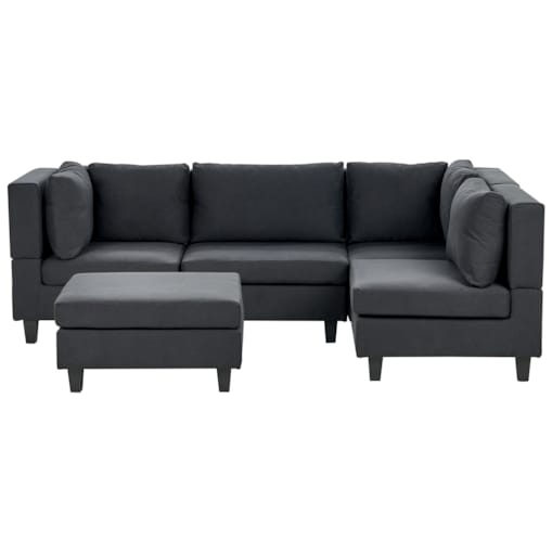 Tapicerowany lewostronny narożnik modułowy 4-osobowy z otomaną czarny UNSTAD