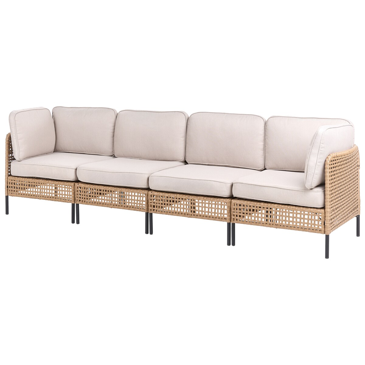 Sofa ogrodowa ze stolikiem dla 4 osób OMEGANA Jasnobeżowy Technorattan Modułowy
