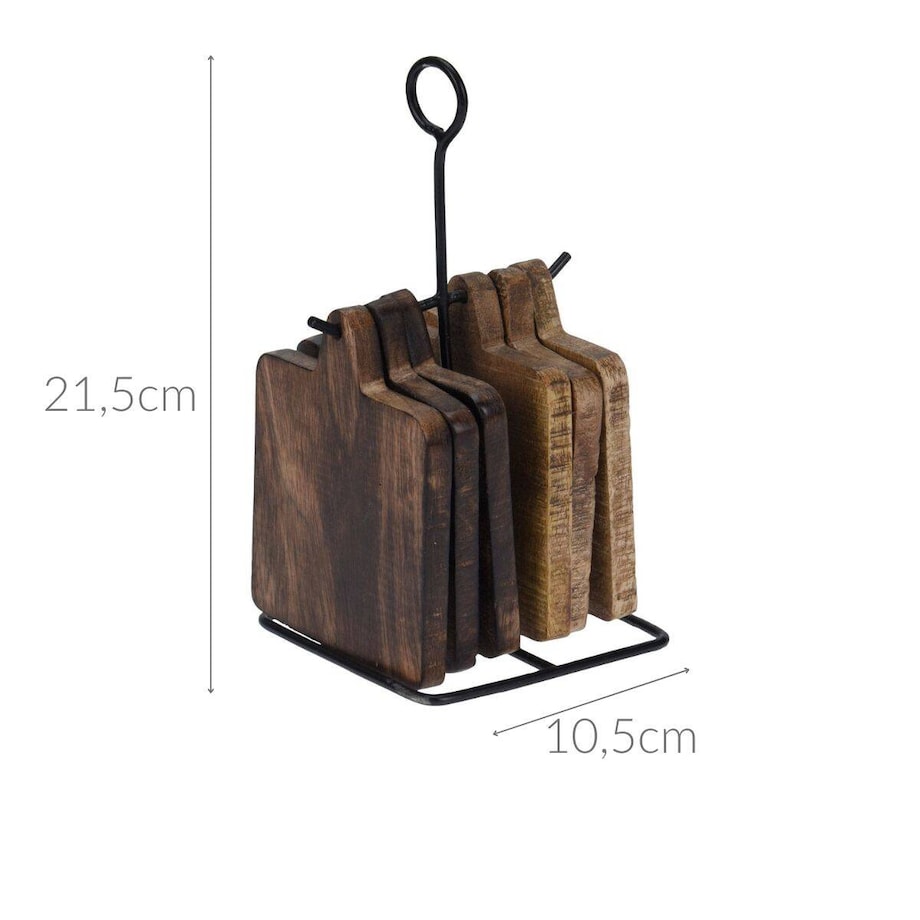 Podkładki drewniane na metalowym stojaku, 6 sztuk