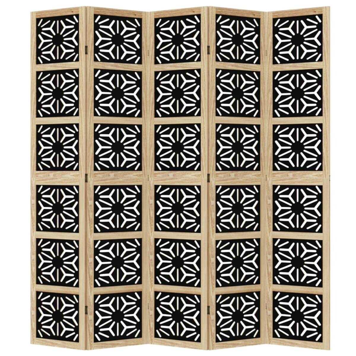 vidaXL Parawan pokojowy, 5-panelowy, brązowo-czarny, lita paulownia