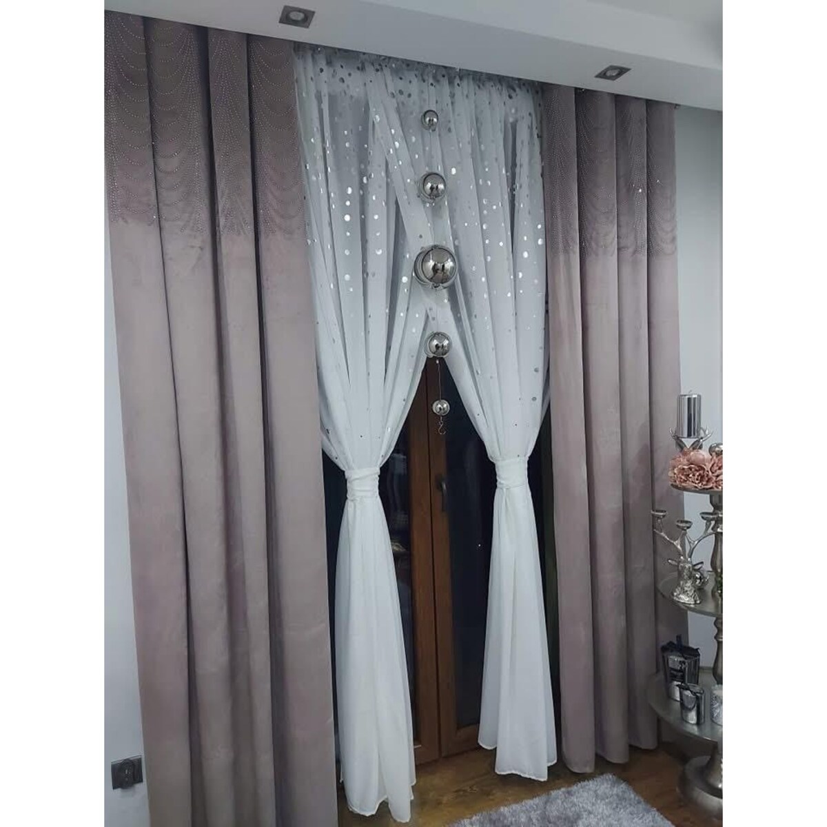 Firana gotowa srebrne akcenty 400x250 cm