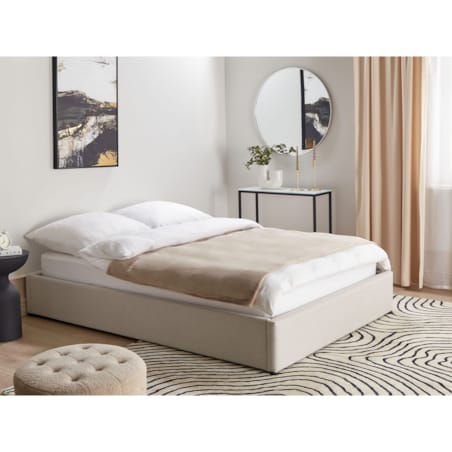 Łóżko z pojemnikiem tapicerowane 140 x 200 cm jasnobeżowe DINAN