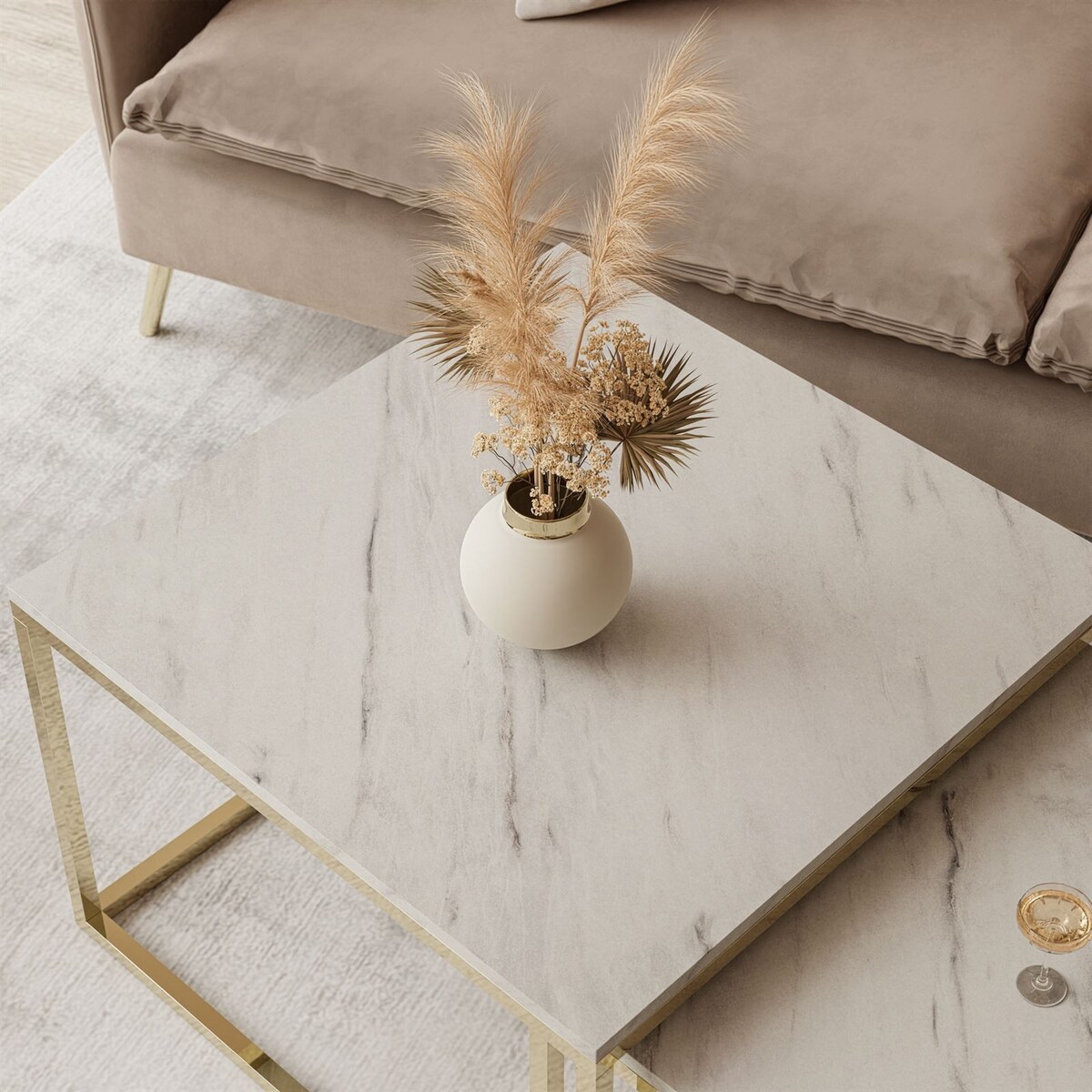 Stolik kawowy 2w1 YOSHI złoty chrom marmur levanto