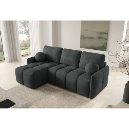 Narożnik MONO z funkcją spania i ozdobnymi poduszkami lewy, grafitowy