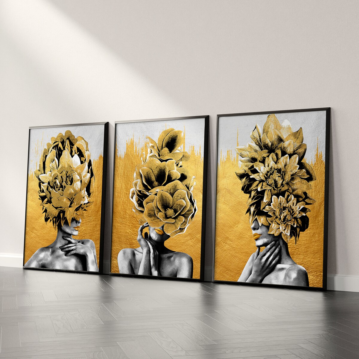 ZESTAW 3X PLAKAT W RAMIE KOBIECE PORTRETY ABSTRAKCJA KWIATY DO SALONU 30x40cm