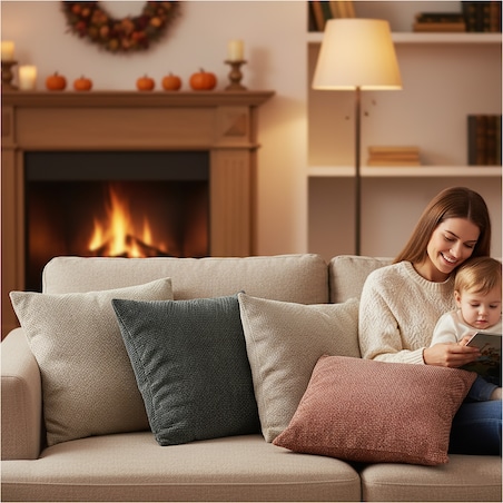 Poduszka Z Wkładem Ozdobna Jesienna Dekoracyjna 45X45 Cm Beżowa