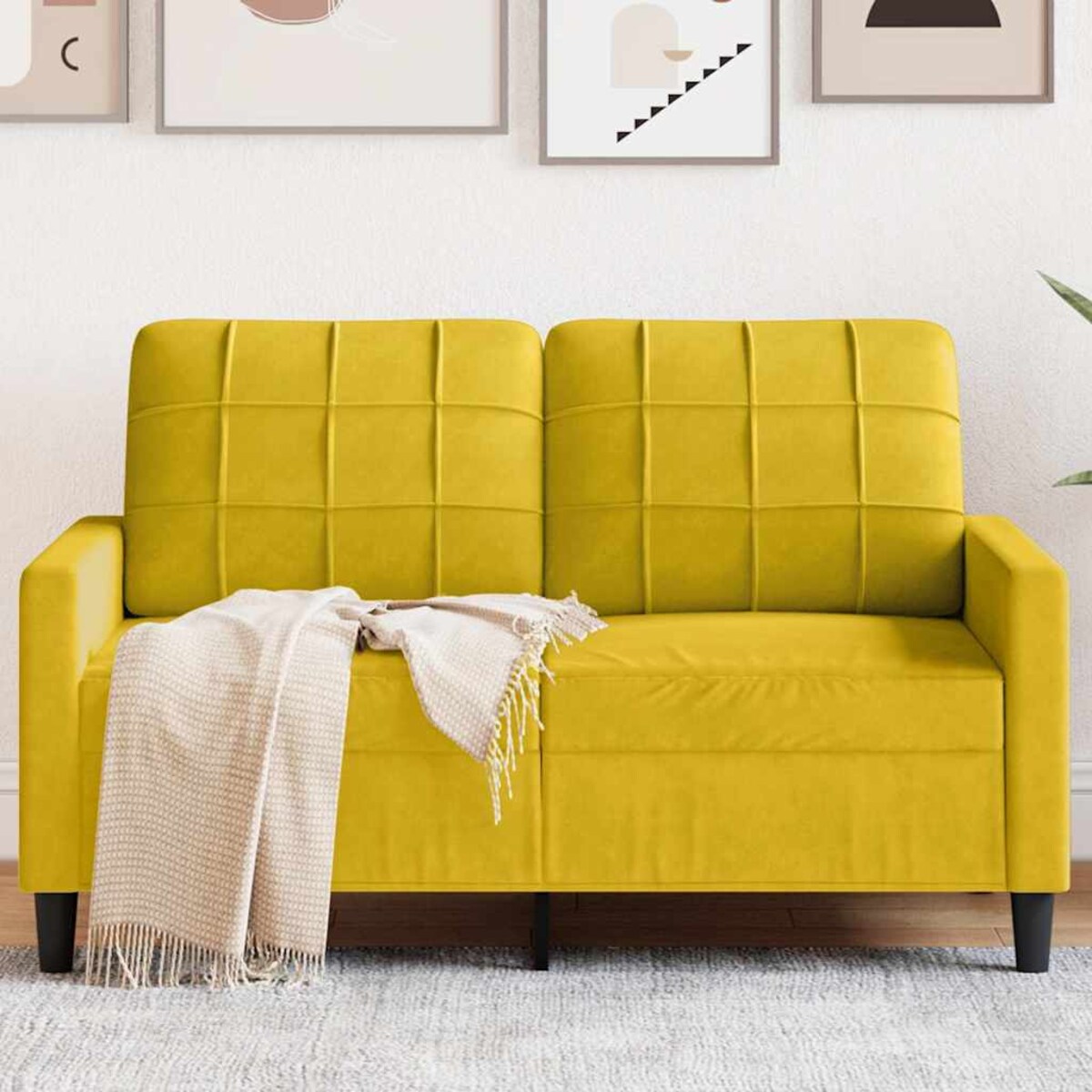 vidaXL Sofa 2-osobowa, żółta, 120 cm, tapicerowana aksamitem