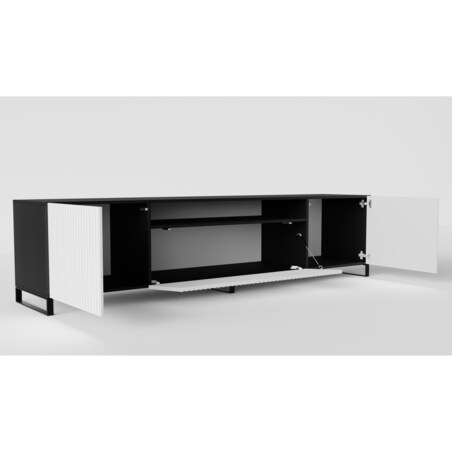 Stojąca szafka RTV NOELI pod telewizor, z ryflowanym frontem -biało-czarna