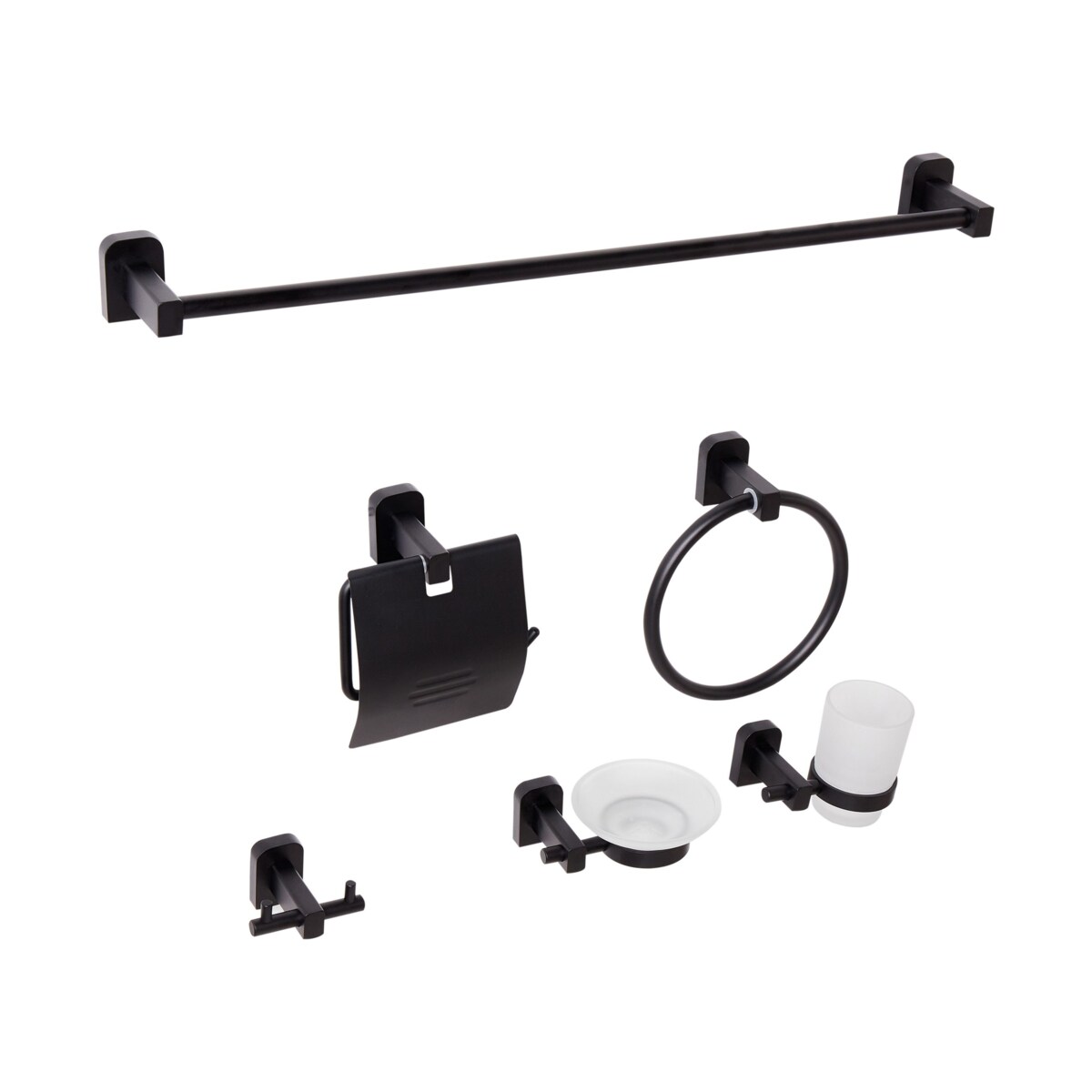 Zestaw akcesoriów toaletowych 6 elementów POCONE Z uchwytami i haczykami na ręczniki Czarny