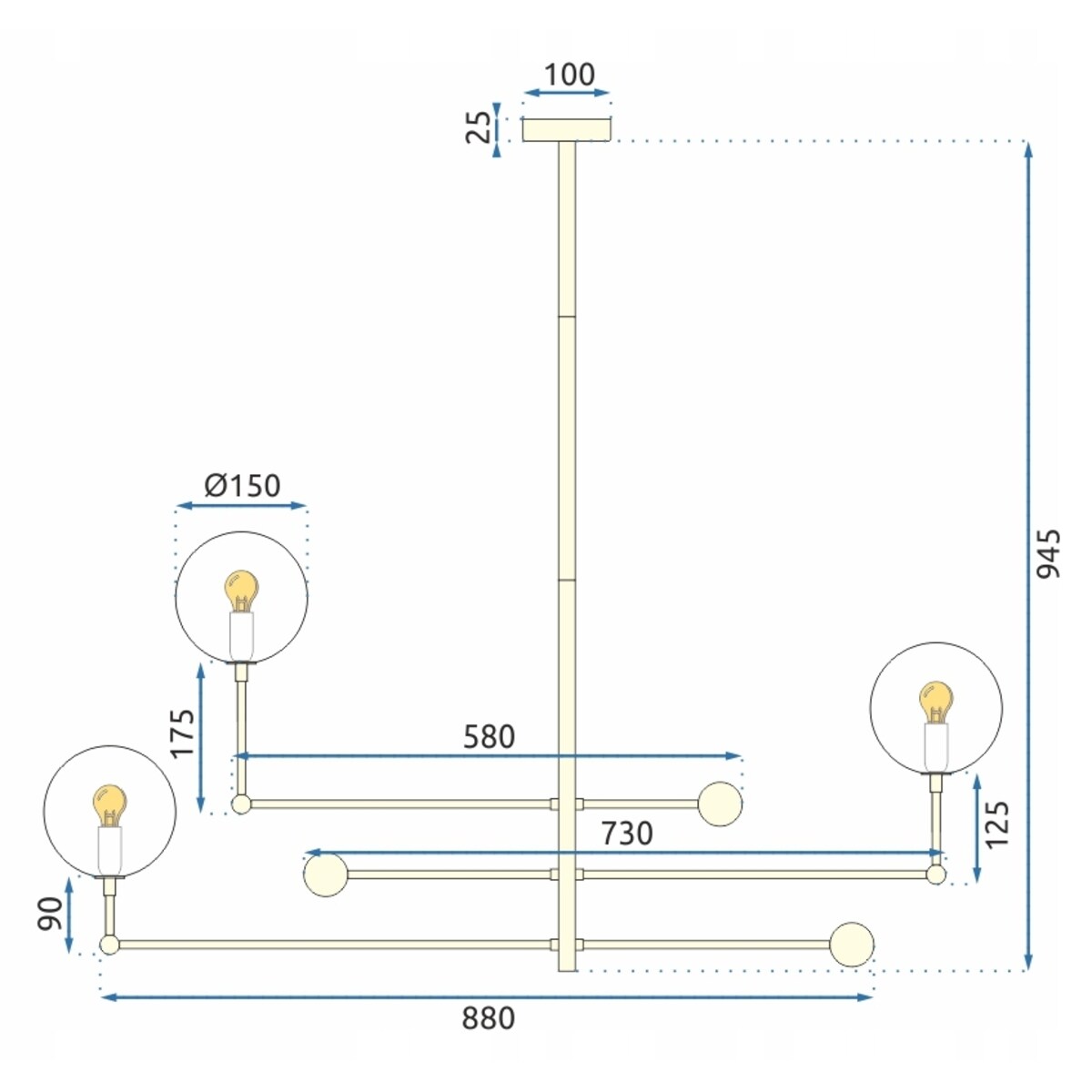Lampa Sufitowa Wisząca Złota Szklane Kule 3 G4