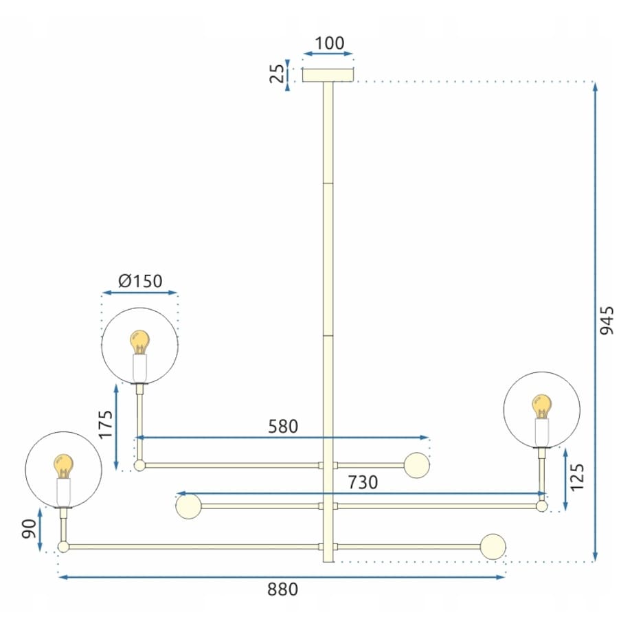 Lampa Sufitowa Wisząca Złota Szklane Kule 3 G4