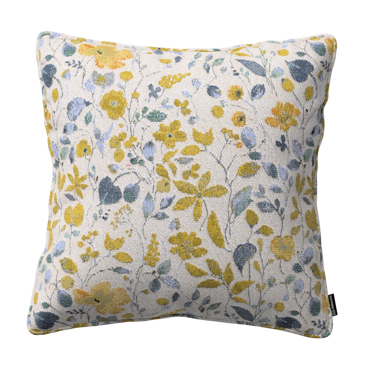Poszewka Gabi na poduszkę 45x45 żółto-niebieskie kwiaty na kremowym tle