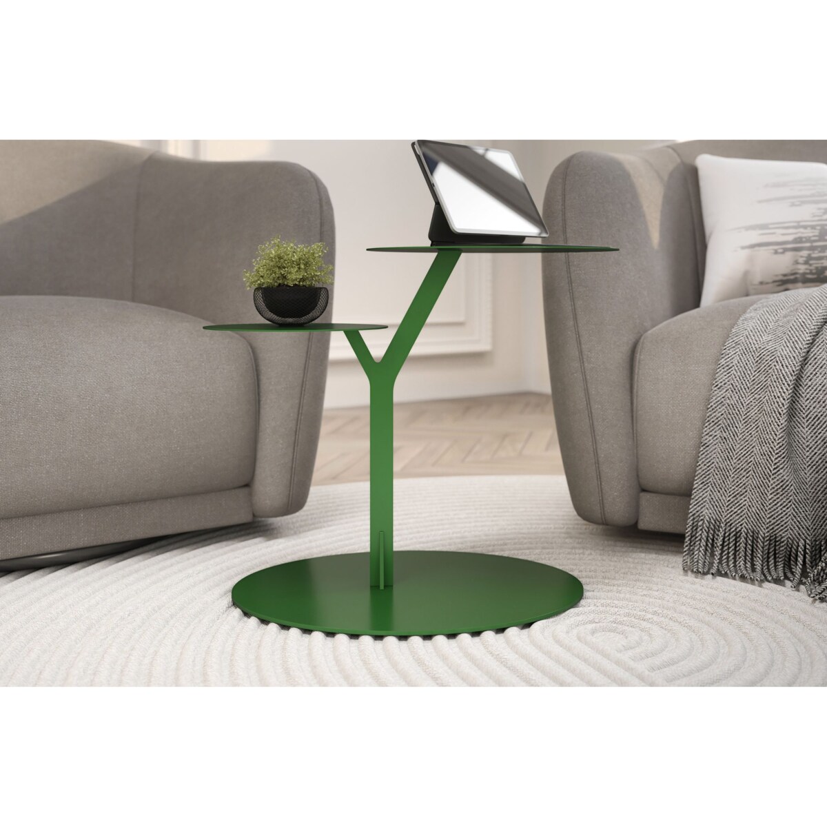 Stolik metalowy dwa blaty, kolor groszkowa zieleń