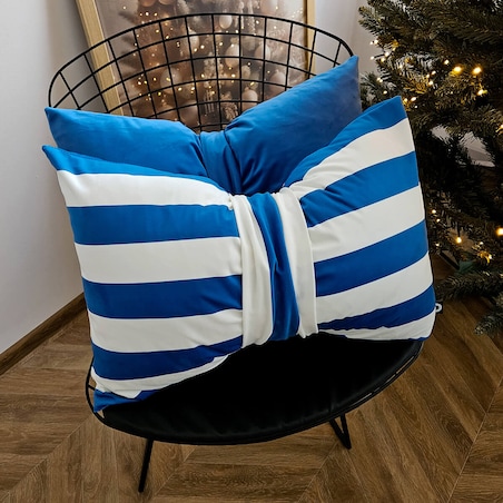 Poduszka XMAS wzór XM51 | Kokarda niebieska 40 x 60 cm