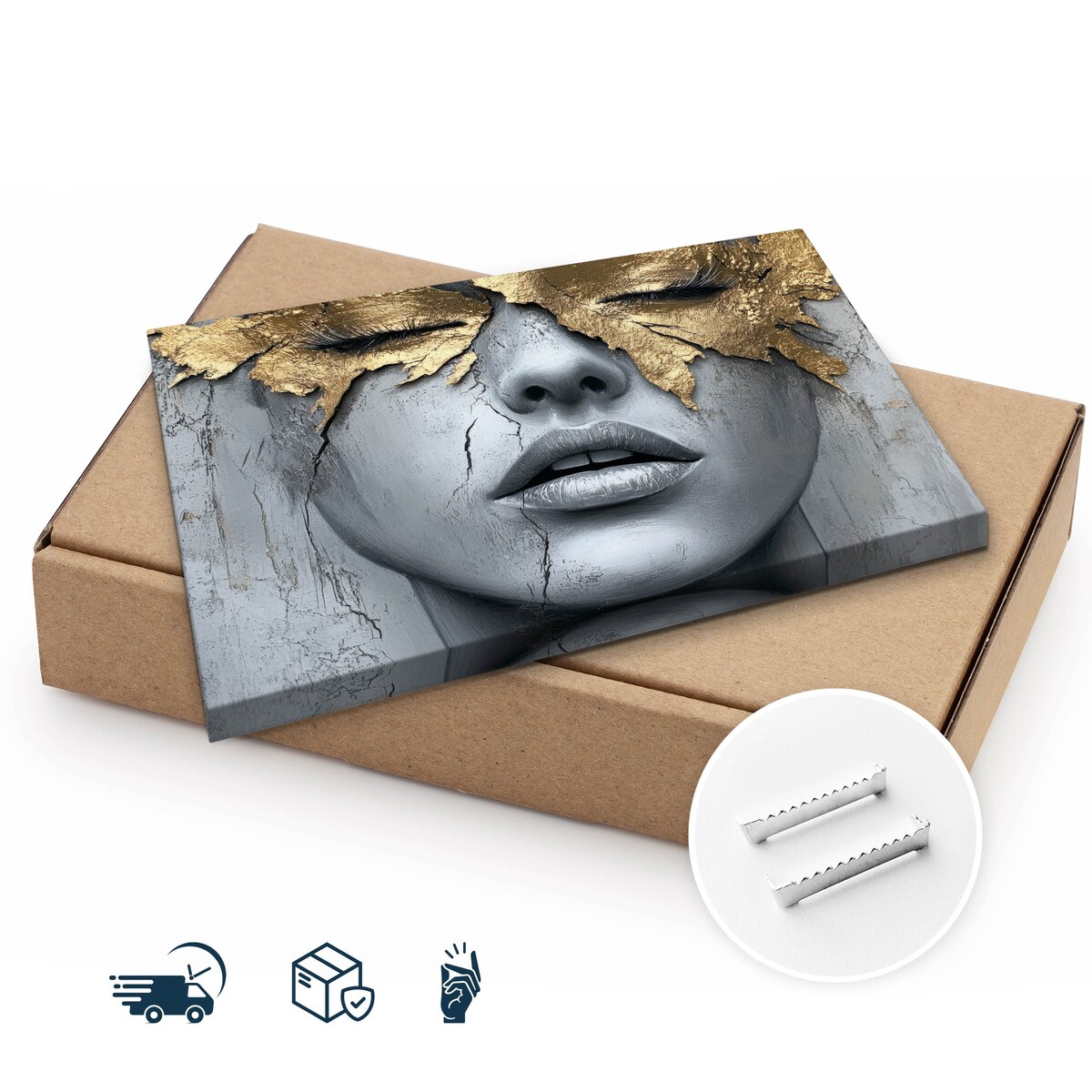 Obraz Do Sypialni Beton Abstrakcja Kobieta Portret Elementy Złota 70x50cm