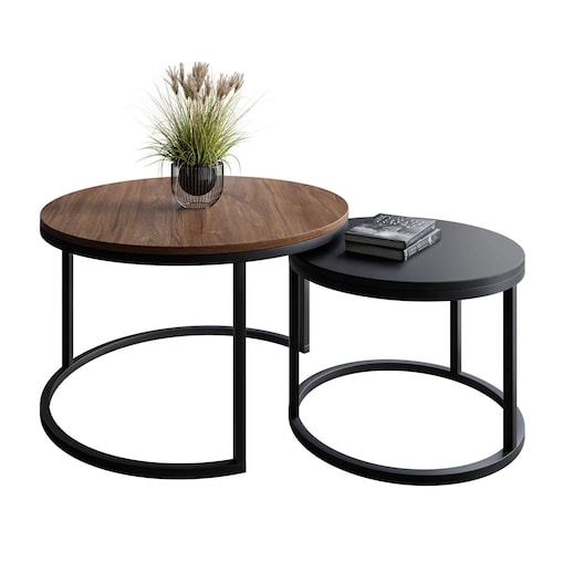 Okrągły stolik kawowy 2w1 CIRI SLIM MIX dąb stirling czarny