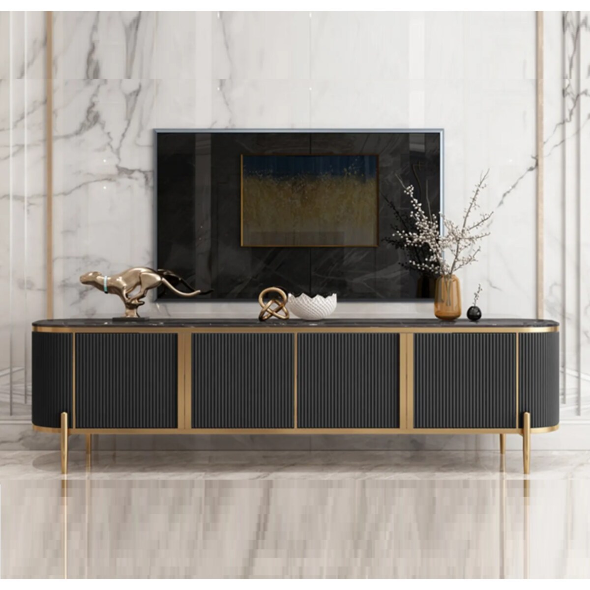 Komoda RTV złota grafitowa Omega Glamour Premium 200x40x60