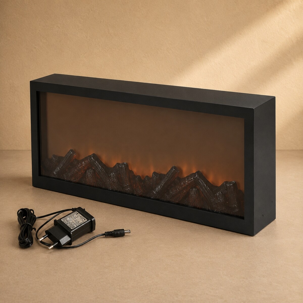 Kominek dekoracyjny LED, metalowy, 10 x 57 x 25 cm, kolor czarny