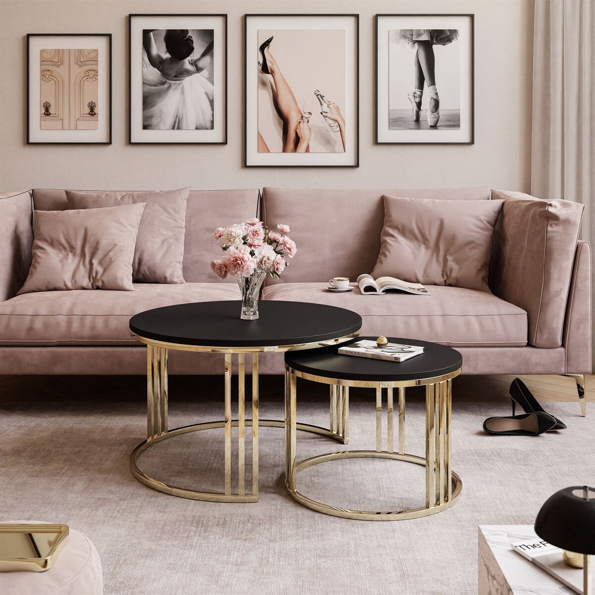 Stolik kawowy 2w1 LORI złoty chrom czarny mat